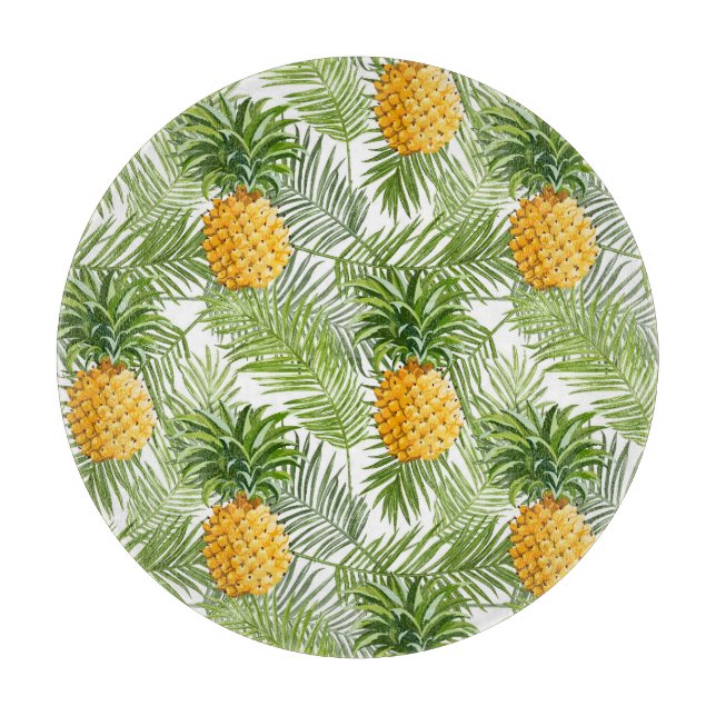 Tropical Palm Leaves & Pineapples Cutting Board (Front)