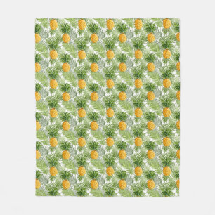 Tropical Palm Leaves & Pineapples Fleece Blanket