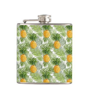 Tropical Palm Leaves & Pineapples Hip Flask