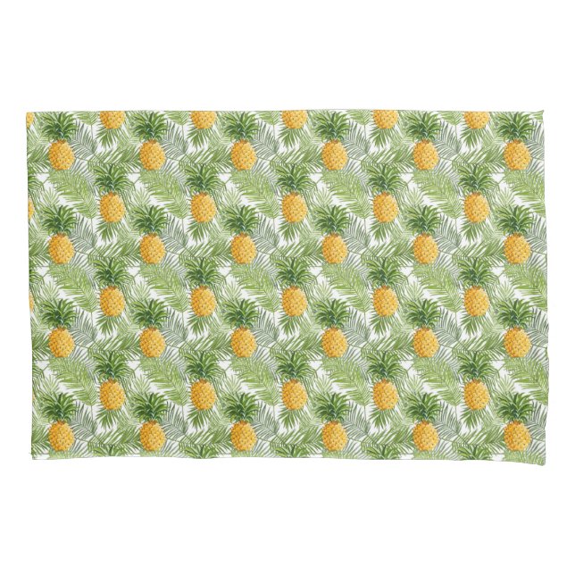 Tropical Palm Leaves & Pineapples Pillowcase (Front-Left)