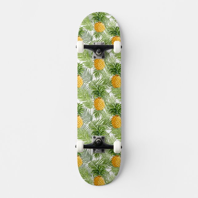 Tropical Palm Leaves & Pineapples Skateboard (Front)