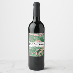 Tropical Palm Leaves Pink Bride Tribe Party Bottle Wine Label