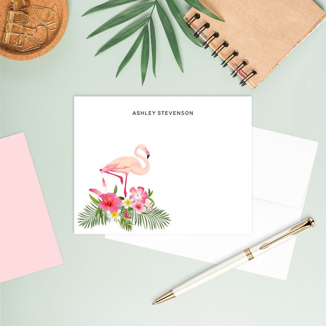 Tropical Palm Leaves Pink Flamingo Custom Name Card (Creator Uploaded)