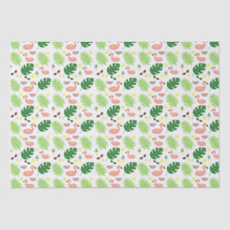 Tropical Palm Leaves Pink Flamingos Pattern Tissue Paper