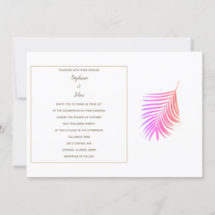 Tropical Palm Leaves Pink Gold Sepia Cool Wedding Invitation