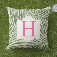 Tropical Palm Leaves Pink Monogram