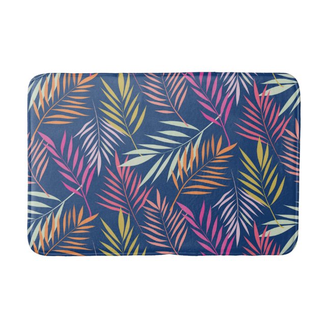Tropical Palm leaves Pink Orange Yellow Pattern  Bath Mat (Front)