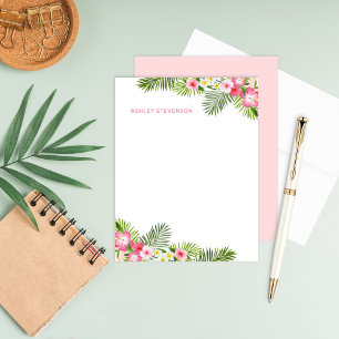 Tropical Palm Leaves Pink Personalised Name Summer Card
