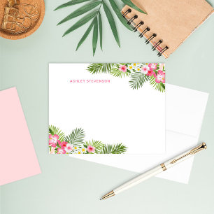 Tropical Palm Leaves Pink Personalised Name Summer Card