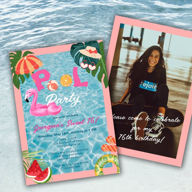 Tropical Palm Leaves Pool Party Sweet 16 Birthday Invitation (Tropical Palm Leaves Pool Party Sweet 16 Birthday Invitation)