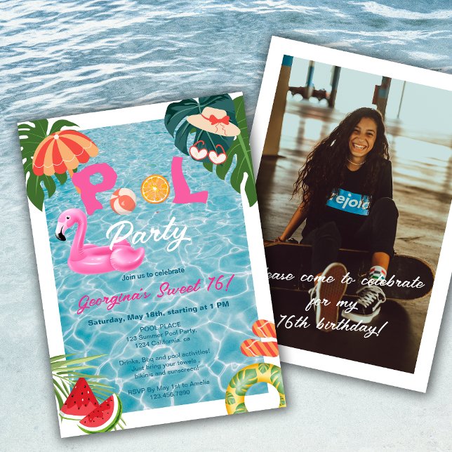 Tropical Palm Leaves Pool Party Sweet 16 Birthday Invitation (Tropical Palm Leaves Pool Party Girl Sweet 16 Birthday Invitation)
