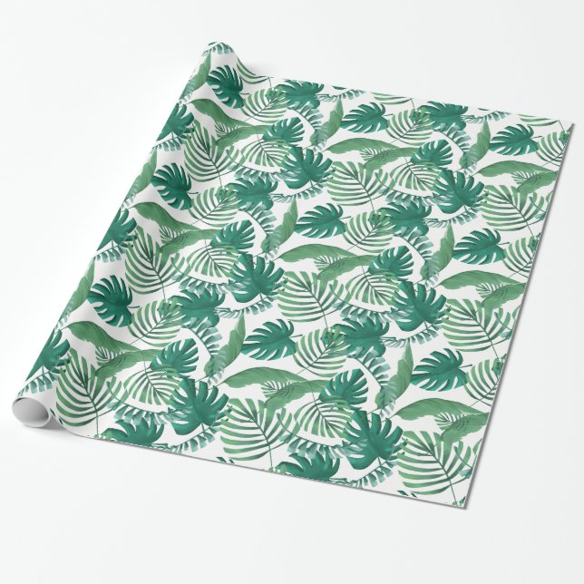 Tropical Palm Leaves Print Gift Wrap (Unrolled)