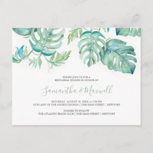 Tropical Palm Leaves Rehearsal Dinner Invitation Postcard