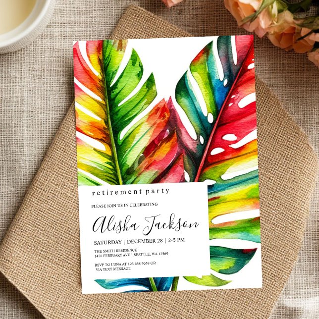 Tropical Palm Leaves Retirement Party Invitation   (Creator Uploaded)