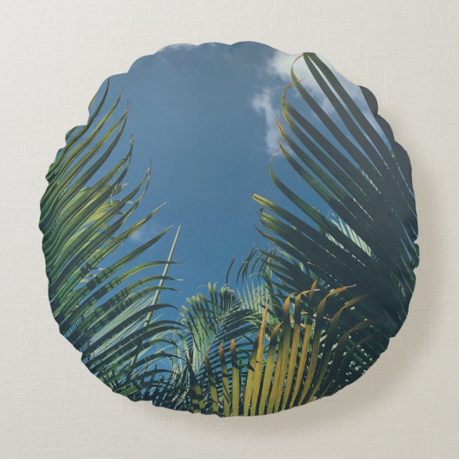 TROPICAL PALM LEAVES ROUND CUSHION (Front)