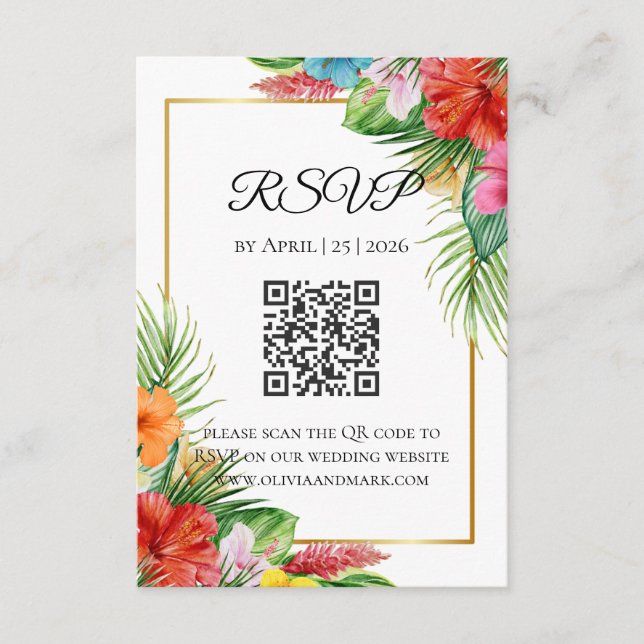 Tropical Palm Leaves RSVP Card | Summer Destinatio (Front)