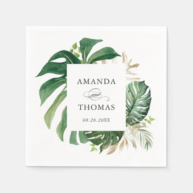 Tropical Palm Leaves Rustic Greenery Wedding Napkin (Front)