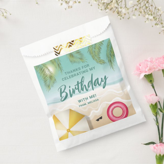 Tropical Palm Leaves Sand Beach Birthday Thank You Favour Bag (Sealed)