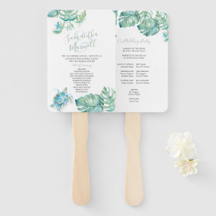 Tropical Palm Leaves Sea Turtle Wedding Hand Fan