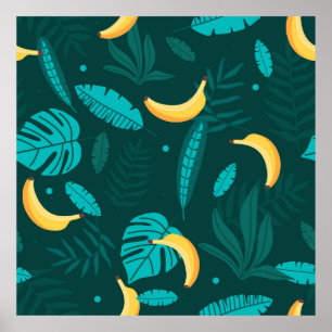 Tropical palm leaves Seamless pattern. Banana leav Poster