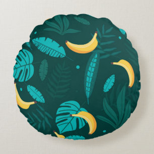 Tropical palm leaves Seamless pattern. Banana leav Round Cushion