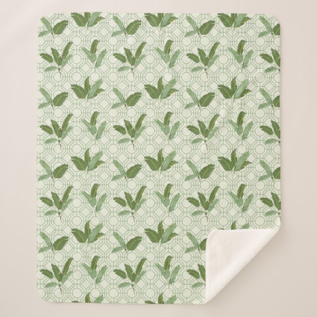 Tropical Palm Leaves Sherpa Blanket (Front)