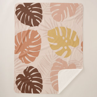Tropical palm leaves sherpa blanket