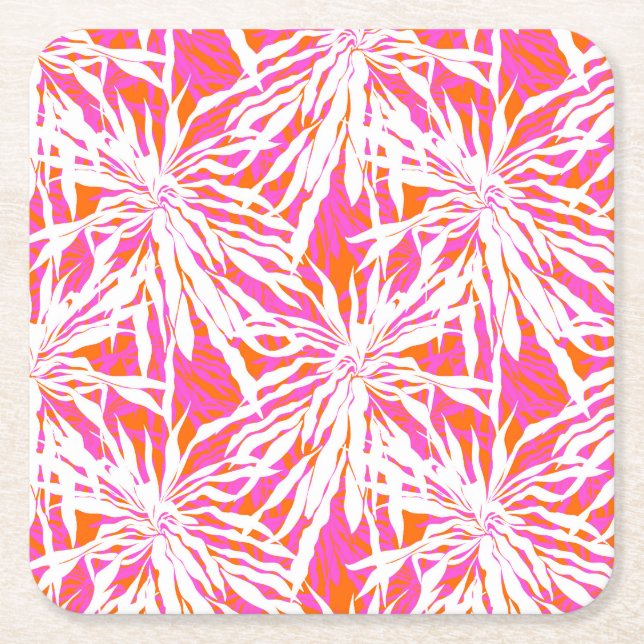 Tropical Palm Leaves Square Paper Coaster (Front)