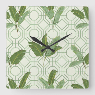Tropical Palm Leaves Square Wall Clock