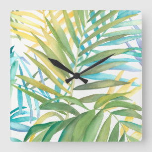 Tropical Palm Leaves Square Wall Clock