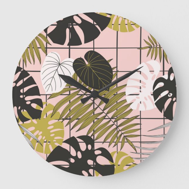 Tropical palm leaves, stylish summer. large clock (Front)