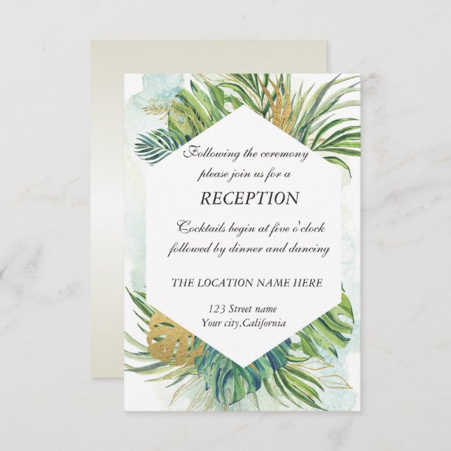 Tropical Palm Leaves Summer Reception  Invitation (Front/Back)