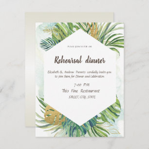 Tropical Palm Leaves Summer  Rehearsal Dinner  Invitation