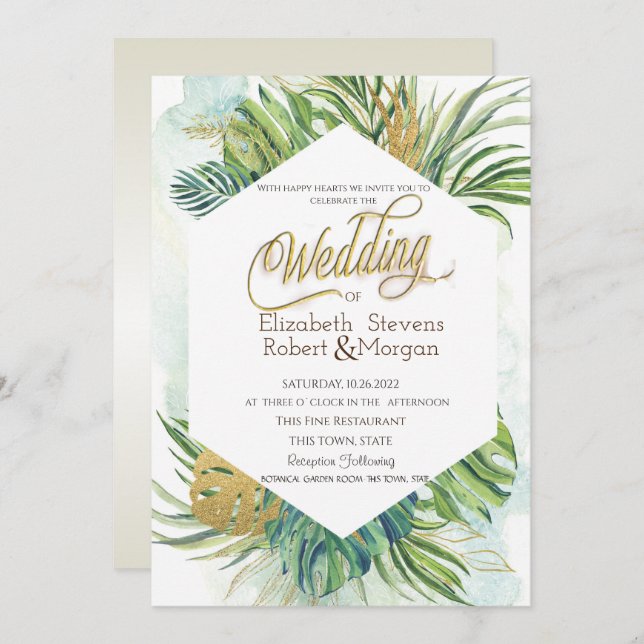 Tropical Palm Leaves Summer Wedding Invitation (Front/Back)