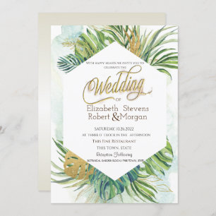 Tropical Palm Leaves Summer Wedding Invitation