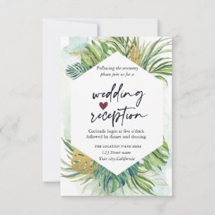 Tropical Palm Leaves Summer Wedding Reception Invitation