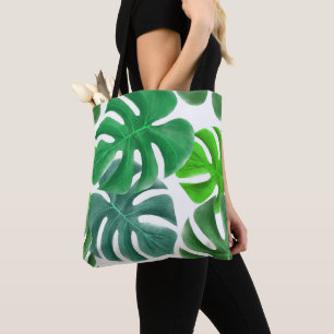 Tropical palm leaves tote bag