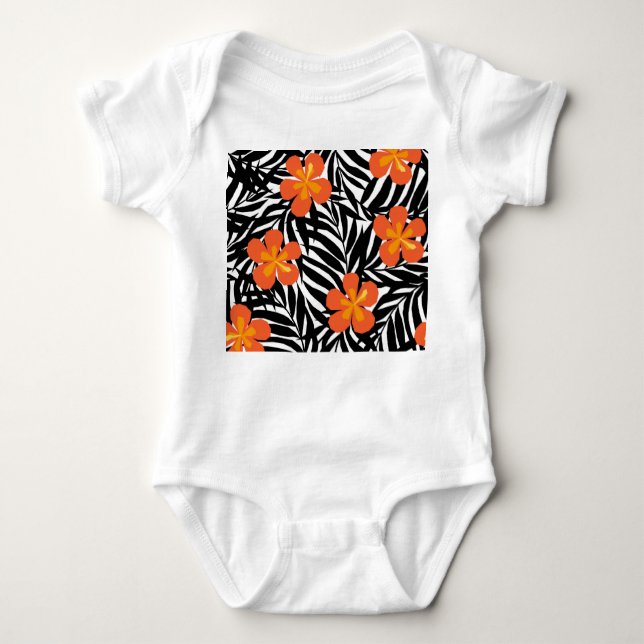 Tropical palm leaves, vintage applique style. baby bodysuit (Front)