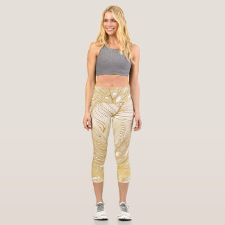 Tropical palm leaves: vintage pattern. capri leggings