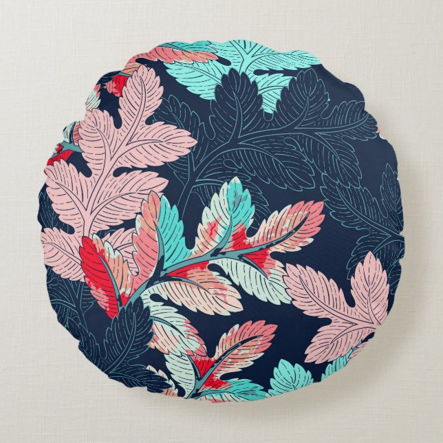 Tropical Palm Leaves: Vintage Pattern Round Cushion (Front)