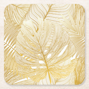 Tropical palm leaves: vintage pattern. square paper coaster