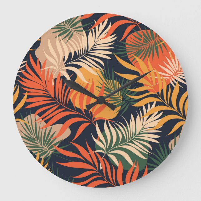Tropical Palm Leaves: Vintage Seamless Large Clock (Front)