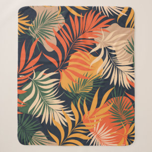 Tropical Palm Leaves: Vintage Seamless Sherpa Blanket