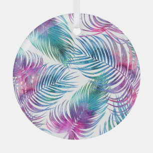 Tropical palm leaves, watercolor floral pattern. glass tree decoration