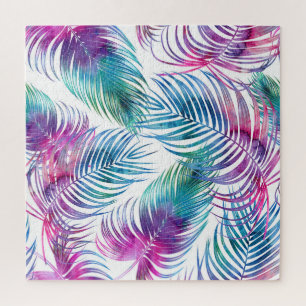 Tropical palm leaves, watercolor floral pattern. jigsaw puzzle
