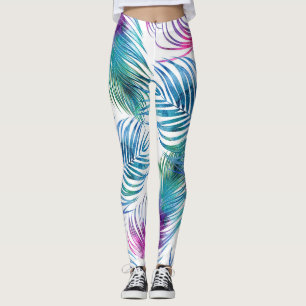 Tropical palm leaves, watercolor floral pattern. leggings