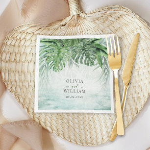 Tropical Palm Leaves Watercolor Greenery Wedding Napkin
