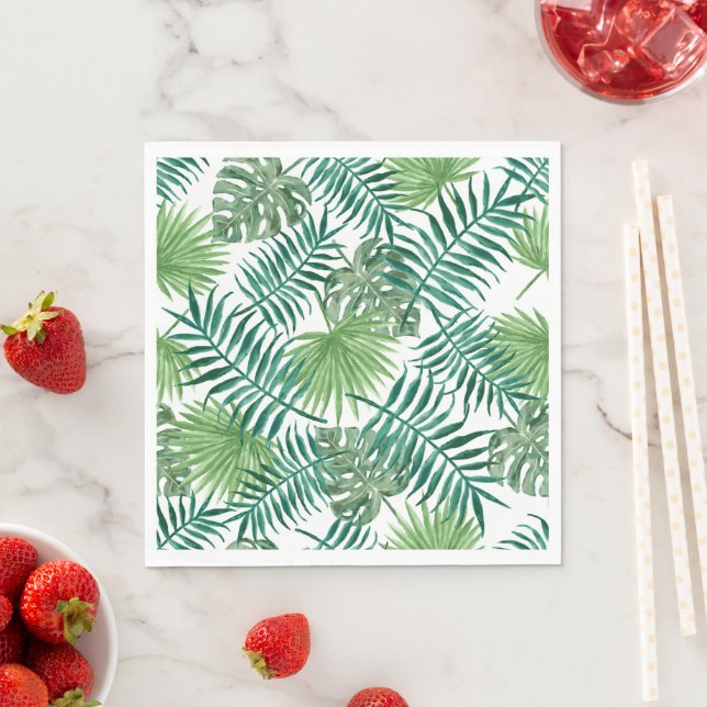 Tropical Palm Leaves Watercolor Napkin (Insitu)