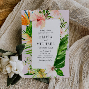 tropical palm leaves wedding invitation