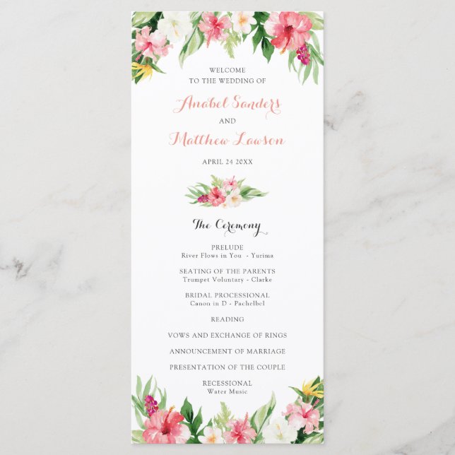 Tropical Palm Leaves Wedding Program (Front)